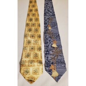 2 Tropicals by Tango Men's Silk Tie Palm Trees/ Hula Girl‎ Hawaiian Blue/ Gold